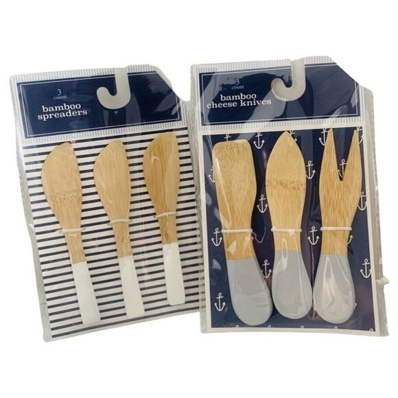 Small Glass Cutting Board 9X6 White Cocktails Charcuterie Bamboo Spreaders Set - Picture 3 of 7